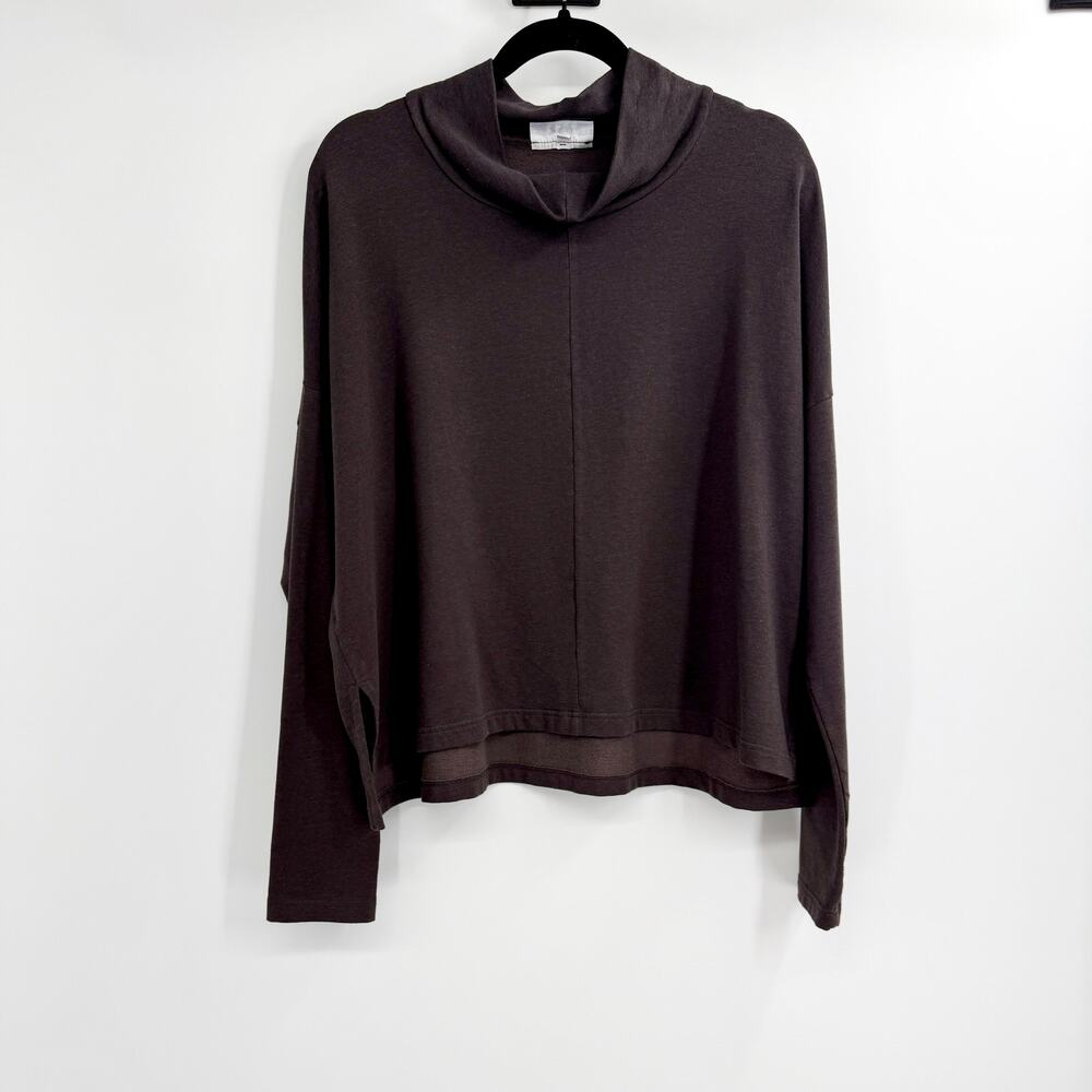 Bryn Walker Brown Mock Neck Long Sleeve Funnel Neck Bamboo Organic Cotton Size S